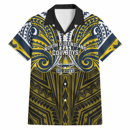 Custom North Queensland Cowboys Hawaiian Shirt Bull Warrior Polynesia Islander Rugby Mascot