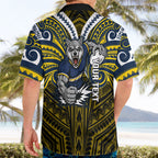 Custom North Queensland Cowboys Hawaiian Shirt Bull Warrior Polynesia Islander Rugby Mascot