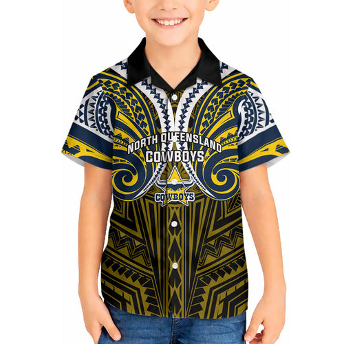 Custom North Queensland Cowboys Hawaiian Shirt Bull Warrior Polynesia Islander Rugby Mascot