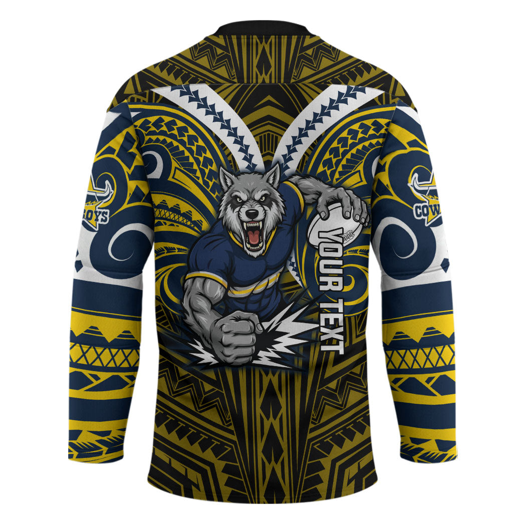 Custom North Queensland Cowboys Hockey Jersey Bull Warrior Polynesia Islander Rugby Mascot