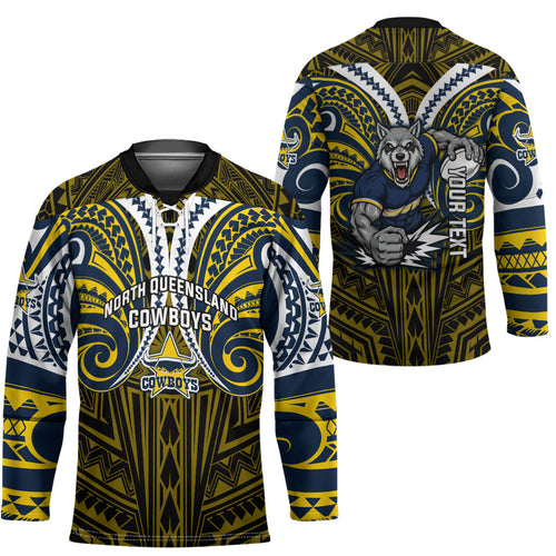 Custom North Queensland Cowboys Hockey Jersey Bull Warrior Polynesia Islander Rugby Mascot