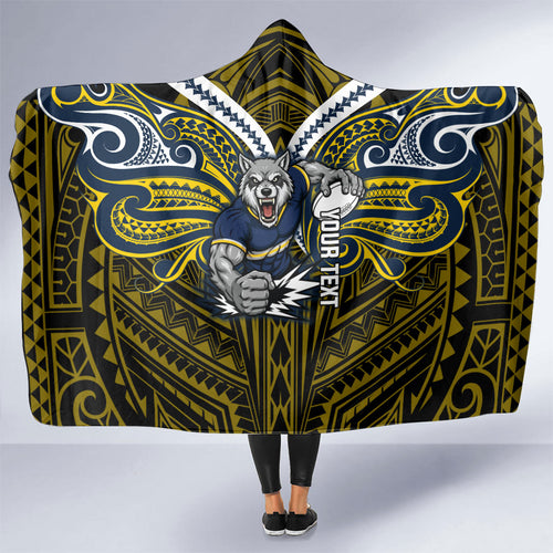 Custom North Queensland Cowboys Hooded Blanket Bull Warrior Polynesia Islander Rugby Mascot