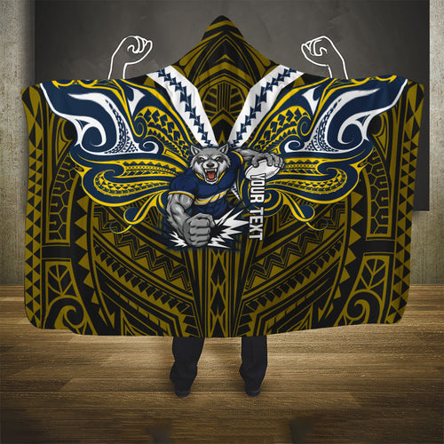 Custom North Queensland Cowboys Hooded Blanket Bull Warrior Polynesia Islander Rugby Mascot