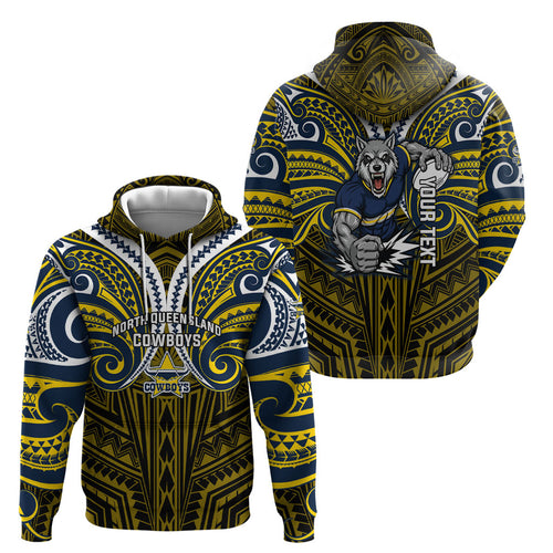 Custom North Queensland Cowboys Hoodie Bull Warrior Polynesia Islander Rugby Mascot