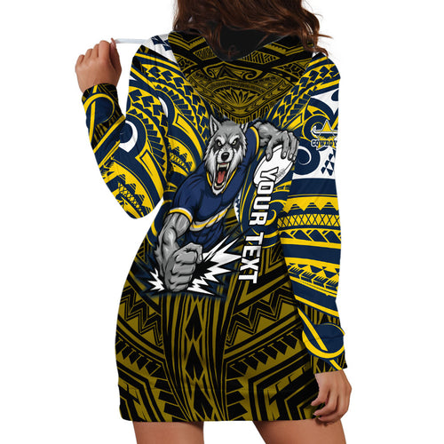 Custom North Queensland Cowboys Hoodie Dress Bull Warrior Polynesia Islander Rugby Mascot