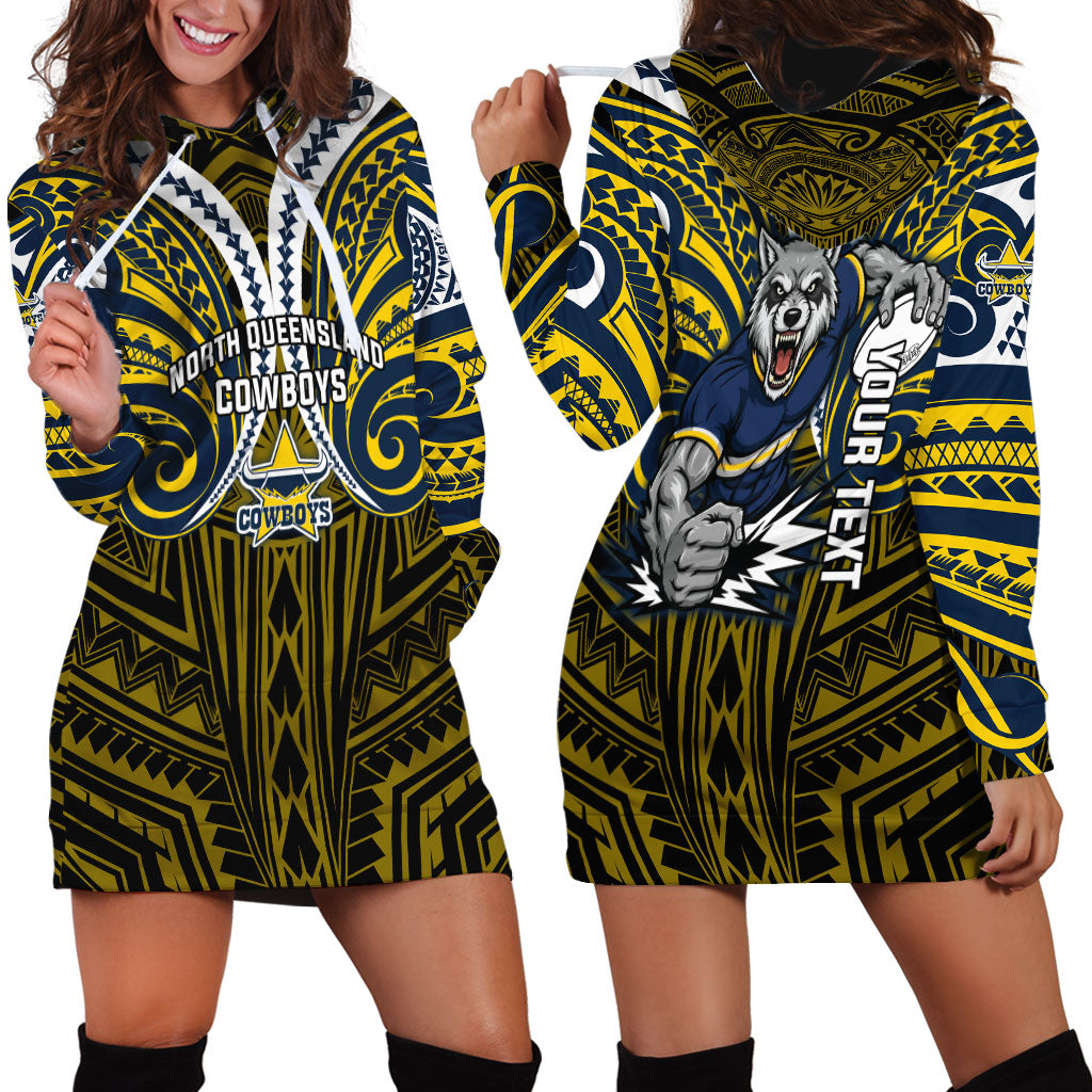 Custom North Queensland Cowboys Hoodie Dress Bull Warrior Polynesia Islander Rugby Mascot