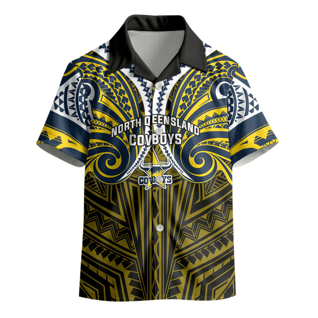Custom North Queensland Cowboys Kid Hawaiian Shirt Bull Warrior Polynesia Islander Rugby Mascot