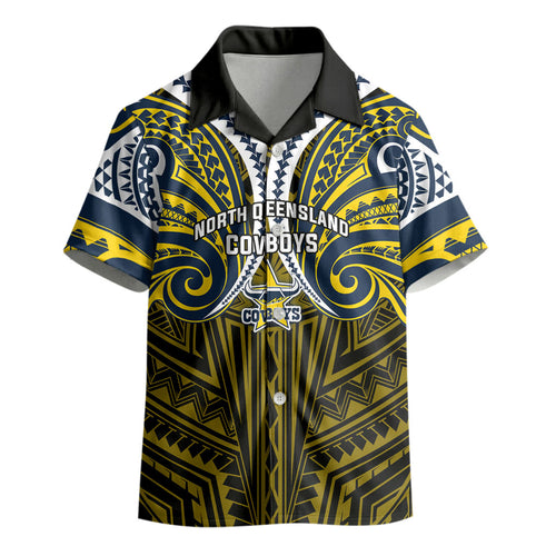 Custom North Queensland Cowboys Kid Hawaiian Shirt Bull Warrior Polynesia Islander Rugby Mascot