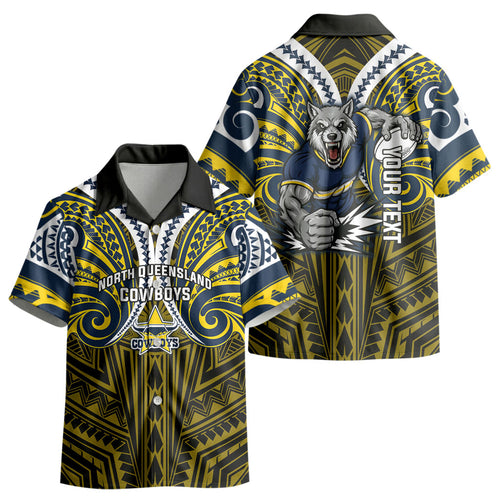 Custom North Queensland Cowboys Kid Hawaiian Shirt Bull Warrior Polynesia Islander Rugby Mascot