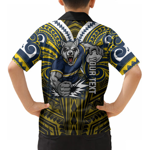 Custom North Queensland Cowboys Kid Hawaiian Shirt Bull Warrior Polynesia Islander Rugby Mascot