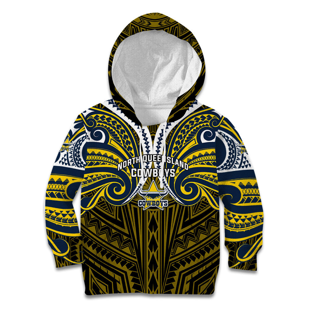 Custom North Queensland Cowboys Kid Hoodie Bull Warrior Polynesia Islander Rugby Mascot