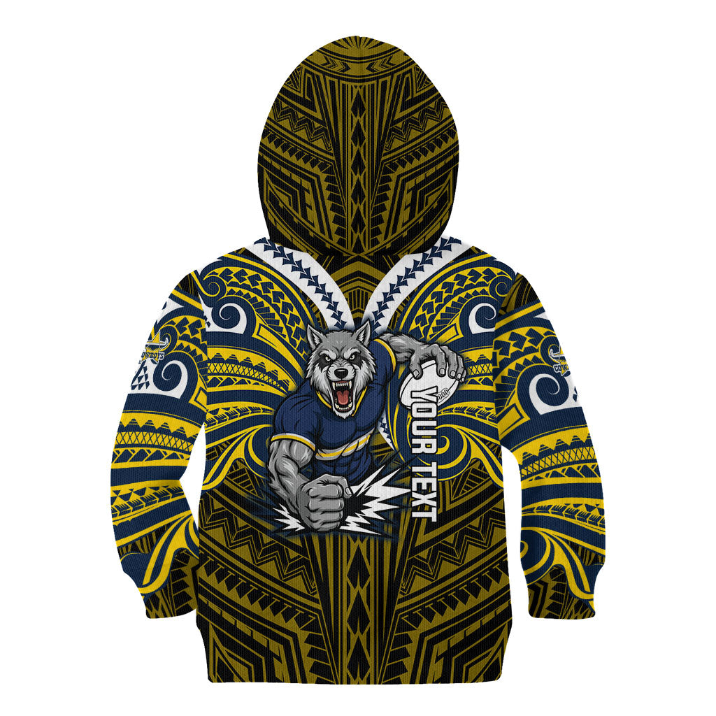 Custom North Queensland Cowboys Kid Hoodie Bull Warrior Polynesia Islander Rugby Mascot
