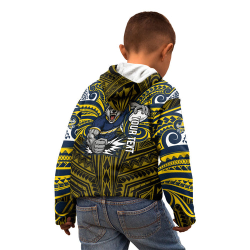 Custom North Queensland Cowboys Kid Hoodie Bull Warrior Polynesia Islander Rugby Mascot