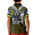 Custom North Queensland Cowboys Kid Polo Shirt Bull Warrior Polynesia Islander Rugby Mascot