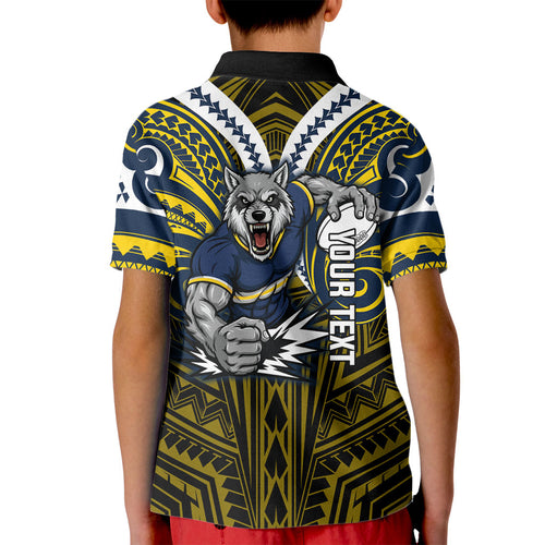 Custom North Queensland Cowboys Kid Polo Shirt Bull Warrior Polynesia Islander Rugby Mascot