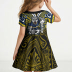Custom North Queensland Cowboys Kid Short Sleeve Dress Bull Warrior Polynesia Islander Rugby Mascot