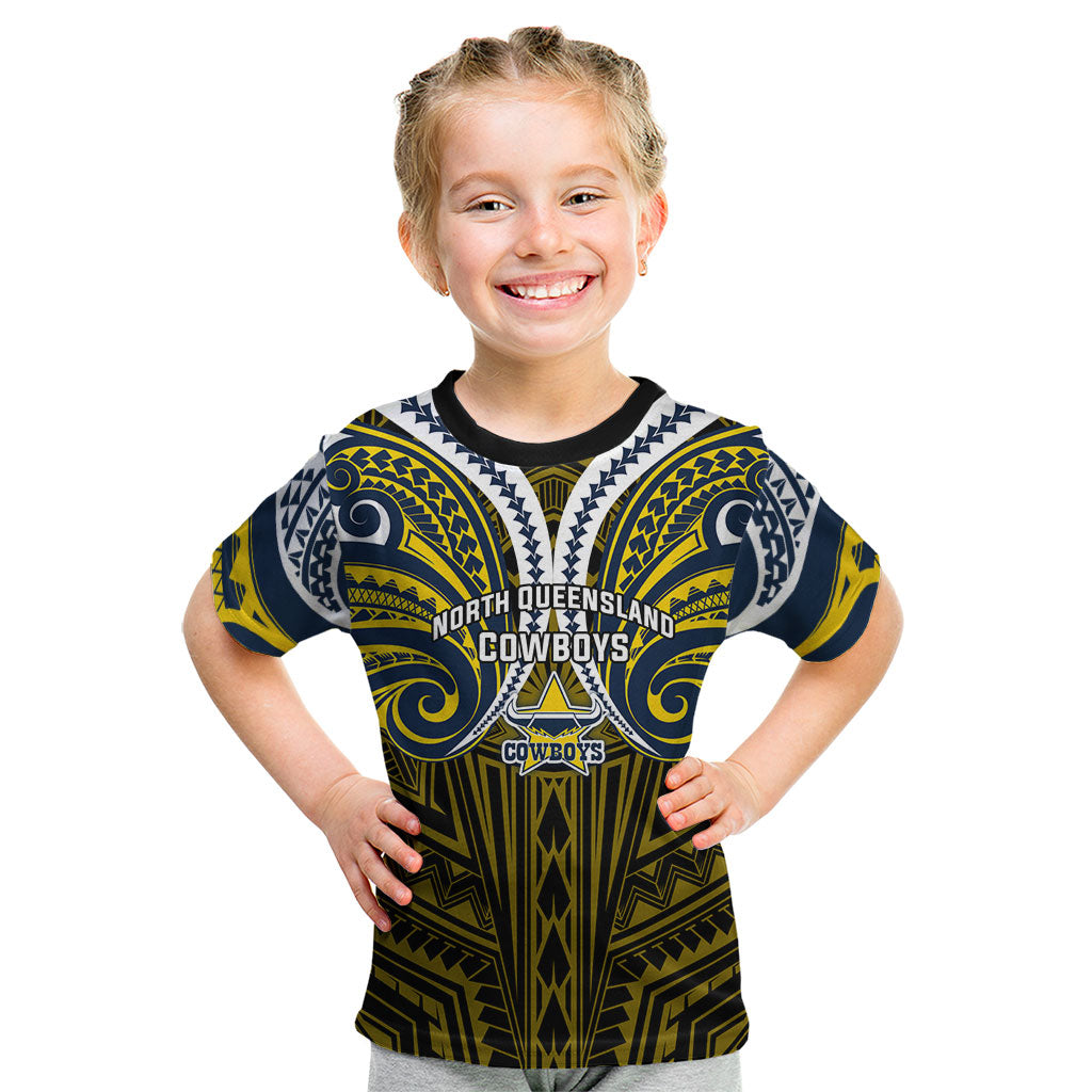 Custom North Queensland Cowboys Kid T Shirt Bull Warrior Polynesia Islander Rugby Mascot