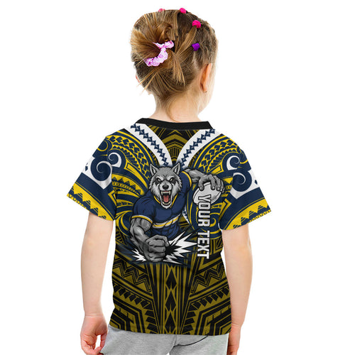 Custom North Queensland Cowboys Kid T Shirt Bull Warrior Polynesia Islander Rugby Mascot