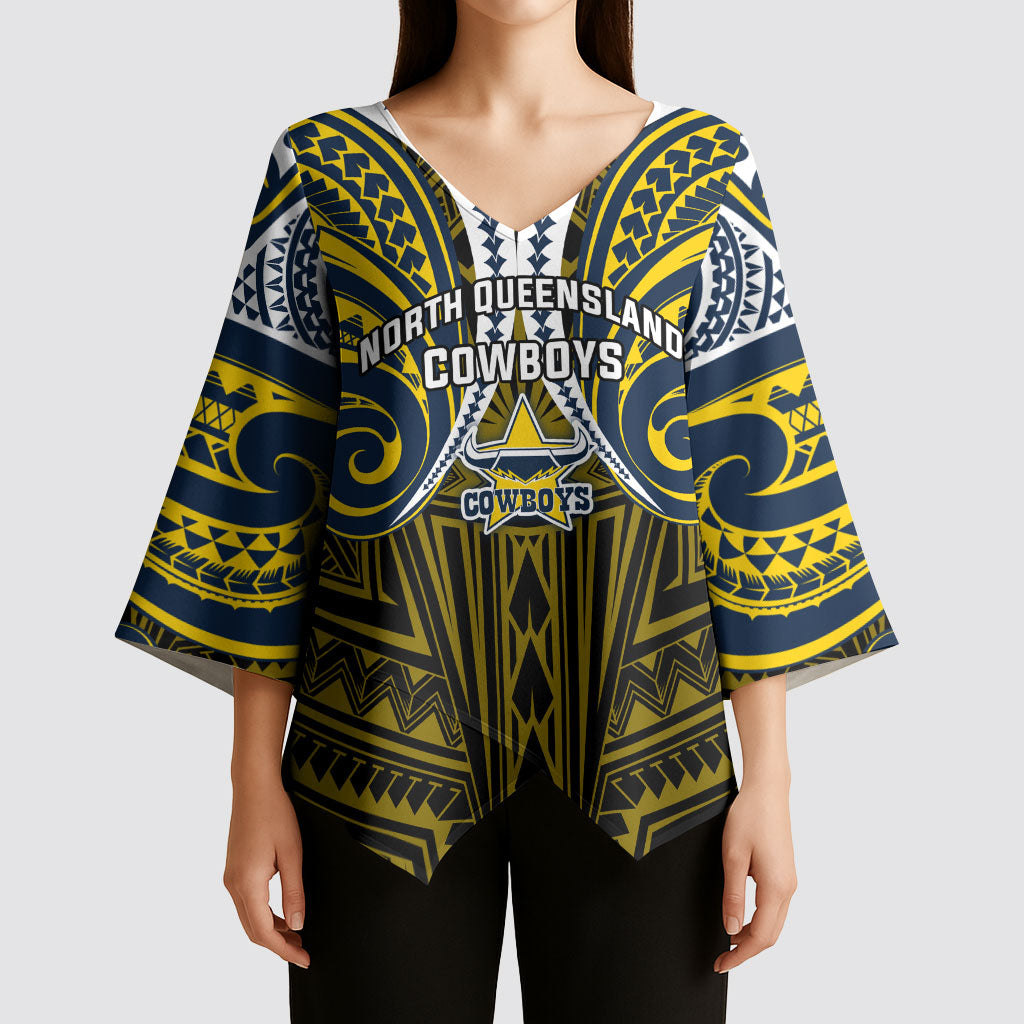 Custom North Queensland Cowboys Kimono Sleeve Blouse Bull Warrior Polynesia Islander Rugby Mascot