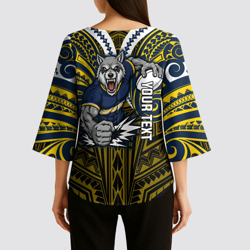 Custom North Queensland Cowboys Kimono Sleeve Blouse Bull Warrior Polynesia Islander Rugby Mascot