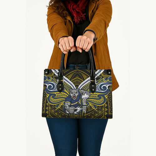 Custom North Queensland Cowboys Leather Bag Bull Warrior Polynesia Islander Rugby Mascot