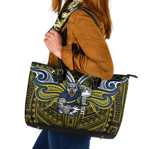 Custom North Queensland Cowboys Leather Tote Bag Bull Warrior Polynesia Islander Rugby Mascot