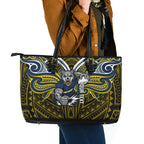 Custom North Queensland Cowboys Leather Tote Bag Bull Warrior Polynesia Islander Rugby Mascot