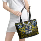 Custom North Queensland Cowboys Leather Tote Bag Bull Warrior Polynesia Islander Rugby Mascot