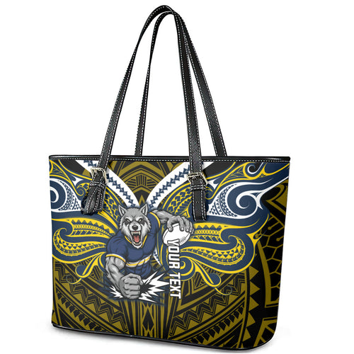 Custom North Queensland Cowboys Leather Tote Bag Bull Warrior Polynesia Islander Rugby Mascot