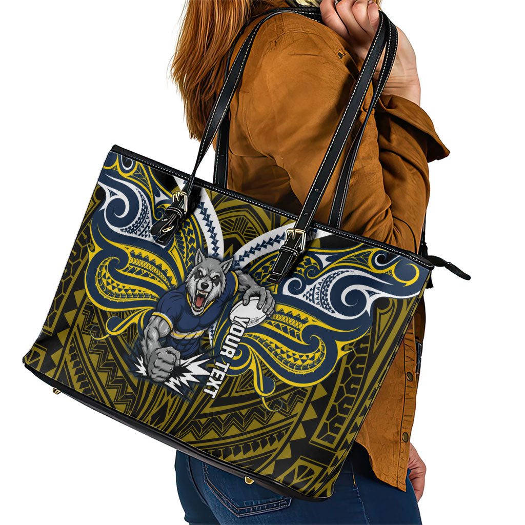 Custom North Queensland Cowboys Leather Tote Bag Bull Warrior Polynesia Islander Rugby Mascot