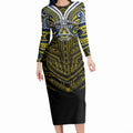 Custom North Queensland Cowboys Long Sleeve Bodycon Dress Bull Warrior Polynesia Islander Rugby Mascot