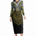 Custom North Queensland Cowboys Long Sleeve Bodycon Dress Bull Warrior Polynesia Islander Rugby Mascot