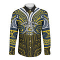 Custom North Queensland Cowboys Long Sleeve Button Shirt Bull Warrior Polynesia Islander Rugby Mascot
