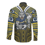 Custom North Queensland Cowboys Long Sleeve Button Shirt Bull Warrior Polynesia Islander Rugby Mascot