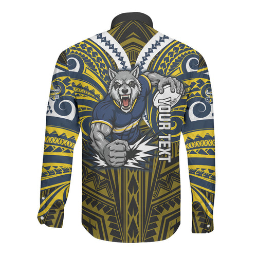 Custom North Queensland Cowboys Long Sleeve Button Shirt Bull Warrior Polynesia Islander Rugby Mascot