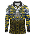 Custom North Queensland Cowboys Long Sleeve Polo Shirt Bull Warrior Polynesia Islander Rugby Mascot