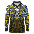 Custom North Queensland Cowboys Long Sleeve Polo Shirt Bull Warrior Polynesia Islander Rugby Mascot