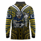 Custom North Queensland Cowboys Long Sleeve Polo Shirt Bull Warrior Polynesia Islander Rugby Mascot