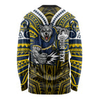 Custom North Queensland Cowboys Long Sleeve Shirt Bull Warrior Polynesia Islander Rugby Mascot