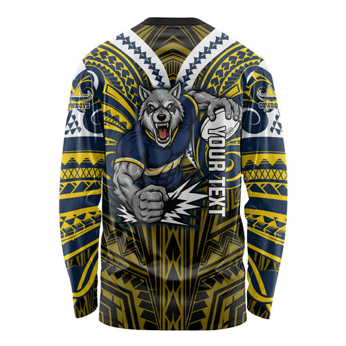 Custom North Queensland Cowboys Long Sleeve Shirt Bull Warrior Polynesia Islander Rugby Mascot