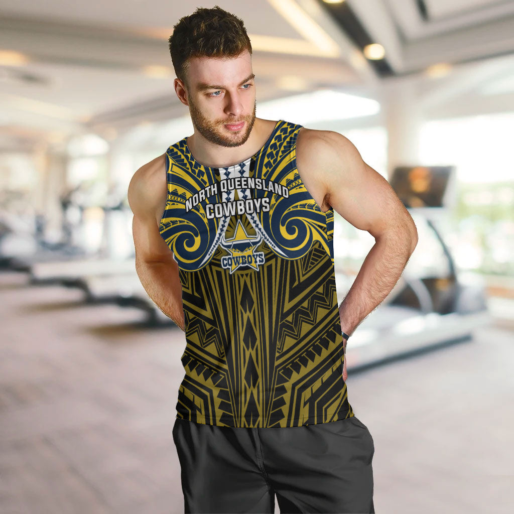 Custom North Queensland Cowboys Men Tank Top Bull Warrior Polynesia Islander Rugby Mascot