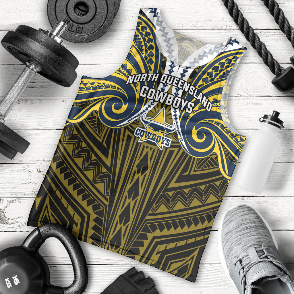 Custom North Queensland Cowboys Men Tank Top Bull Warrior Polynesia Islander Rugby Mascot