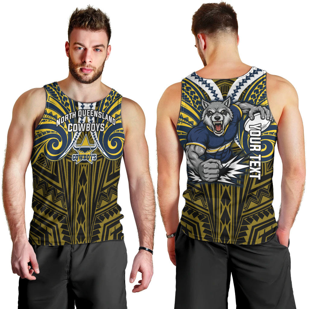 Custom North Queensland Cowboys Men Tank Top Bull Warrior Polynesia Islander Rugby Mascot