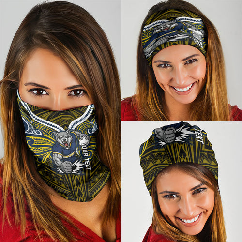 Custom North Queensland Cowboys Neck Gaiter Bull Warrior Polynesia Islander Rugby Mascot