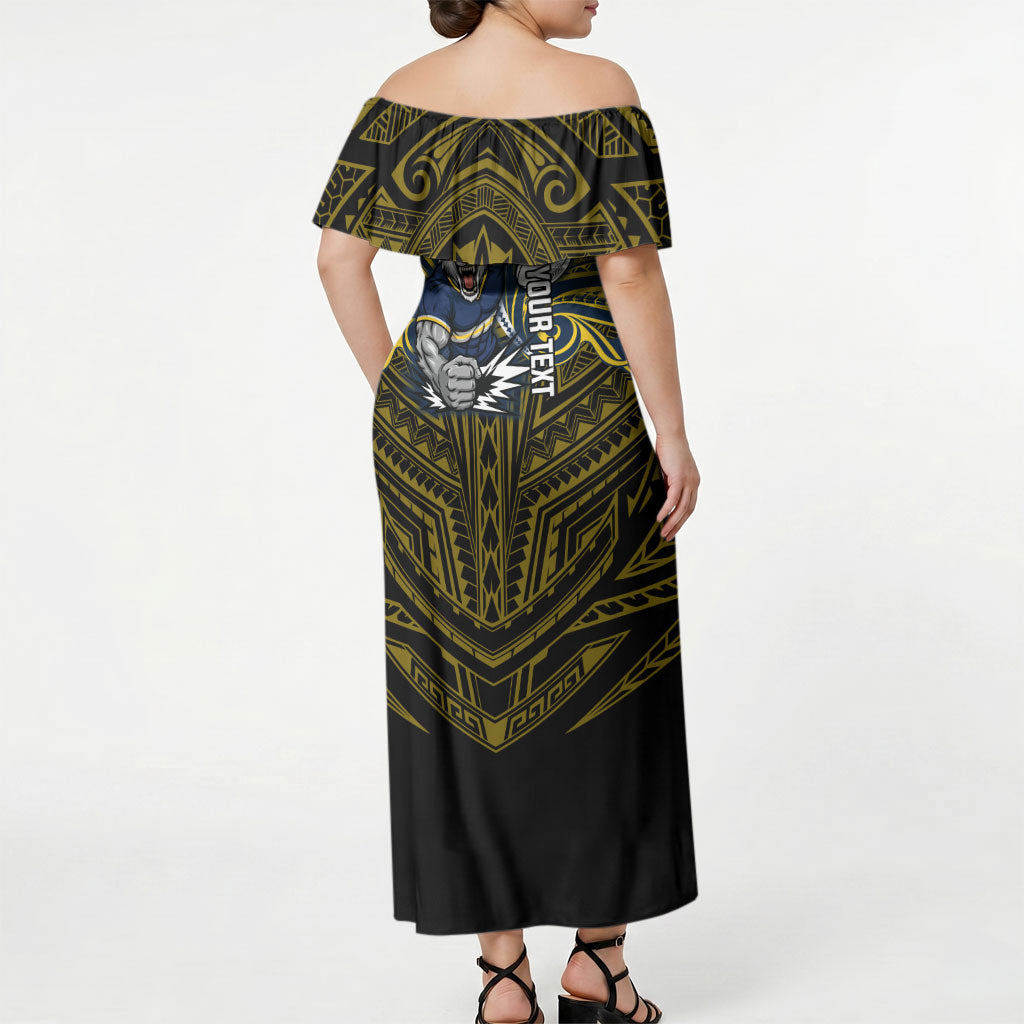 Custom North Queensland Cowboys Off Shoulder Maxi Dress Bull Warrior Polynesia Islander Rugby Mascot