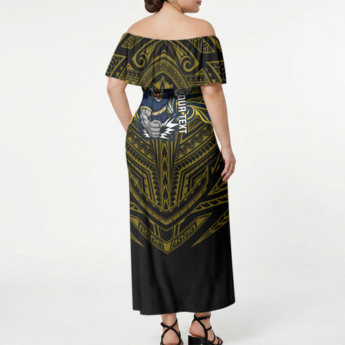 Custom North Queensland Cowboys Off Shoulder Maxi Dress Bull Warrior Polynesia Islander Rugby Mascot