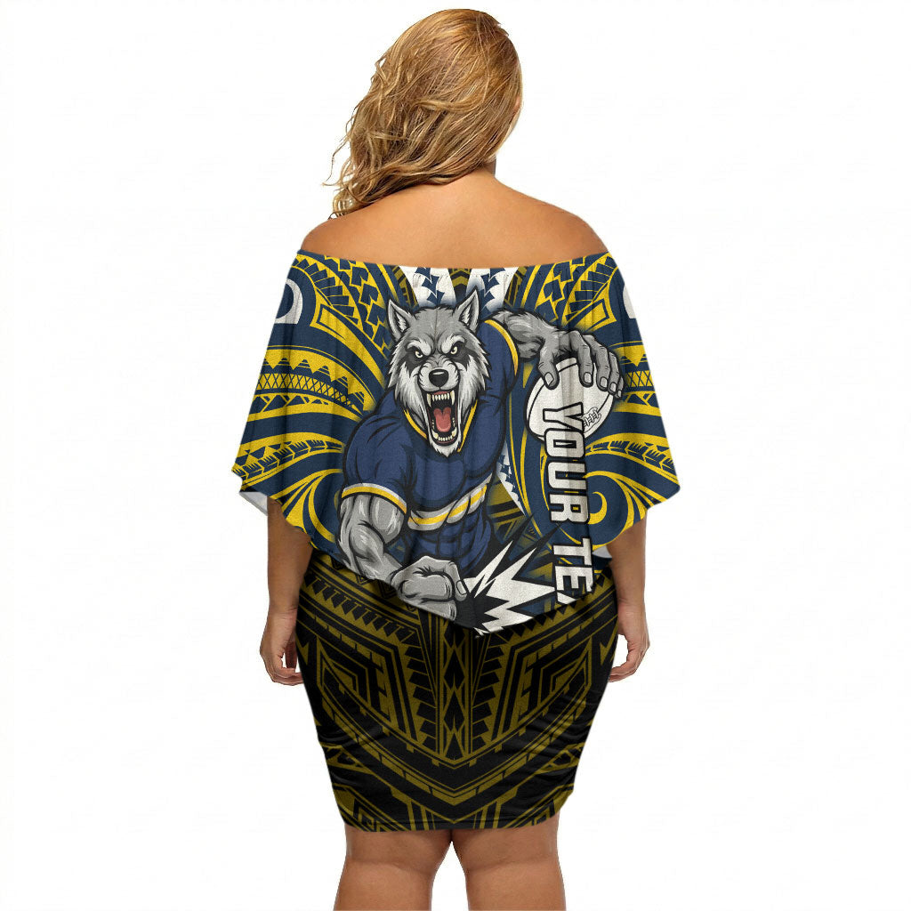 Custom North Queensland Cowboys Off Shoulder Short Dress Bull Warrior Polynesia Islander Rugby Mascot