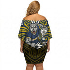Custom North Queensland Cowboys Off Shoulder Short Dress Bull Warrior Polynesia Islander Rugby Mascot