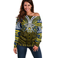 Custom North Queensland Cowboys Off Shoulder Sweater Bull Warrior Polynesia Islander Rugby Mascot