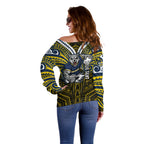 Custom North Queensland Cowboys Off Shoulder Sweater Bull Warrior Polynesia Islander Rugby Mascot